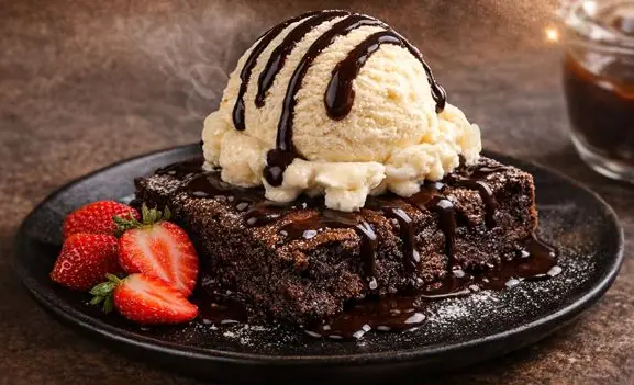 Brownie caliente con helado